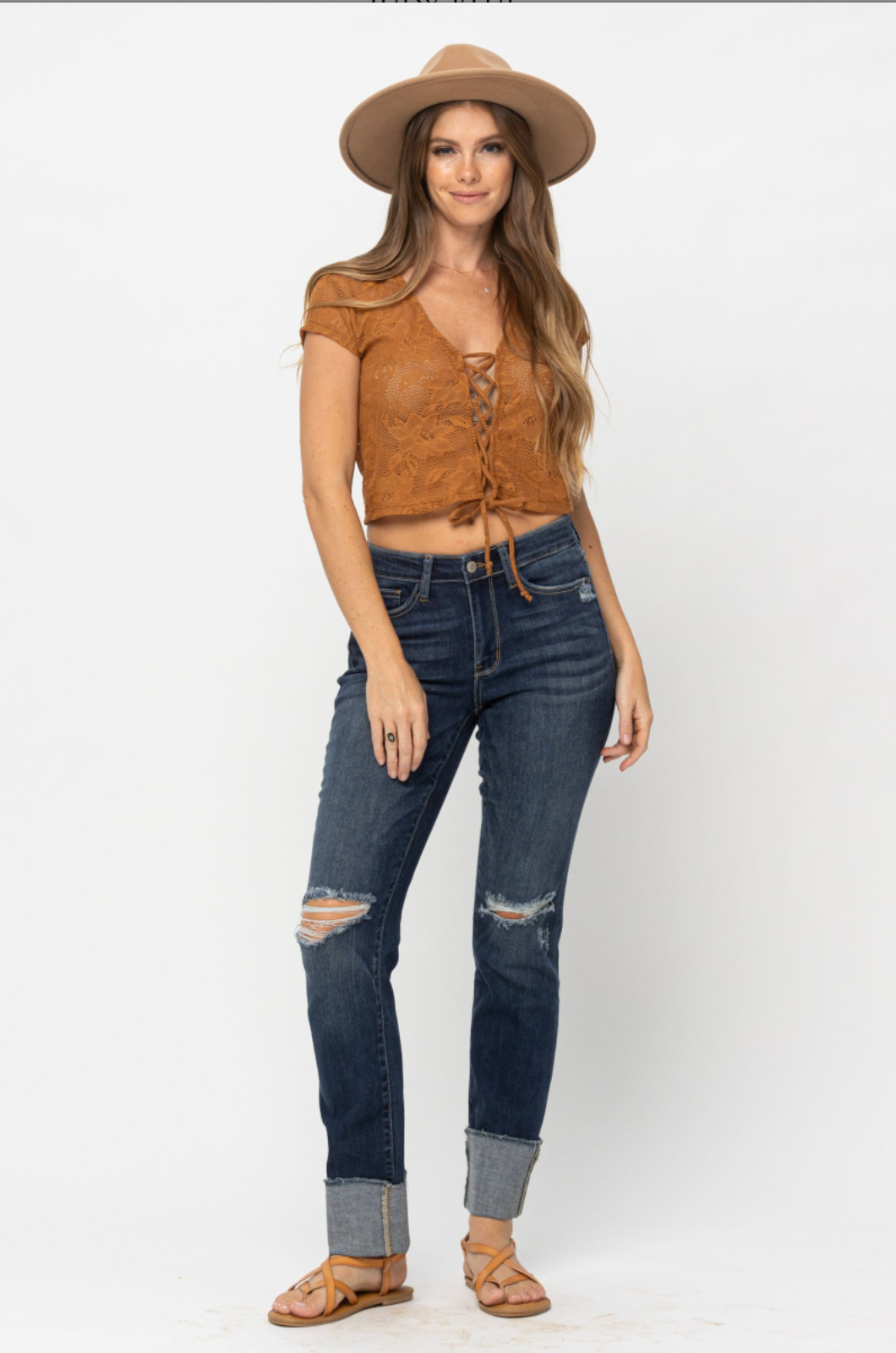 Judy Blue Destroyed Cuff Girlfriend Jeans
