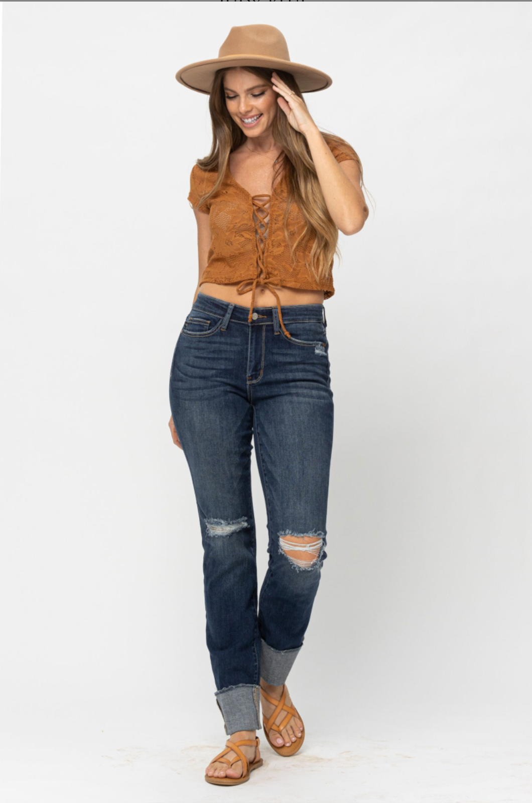Judy Blue Destroyed Cuff Girlfriend Jeans