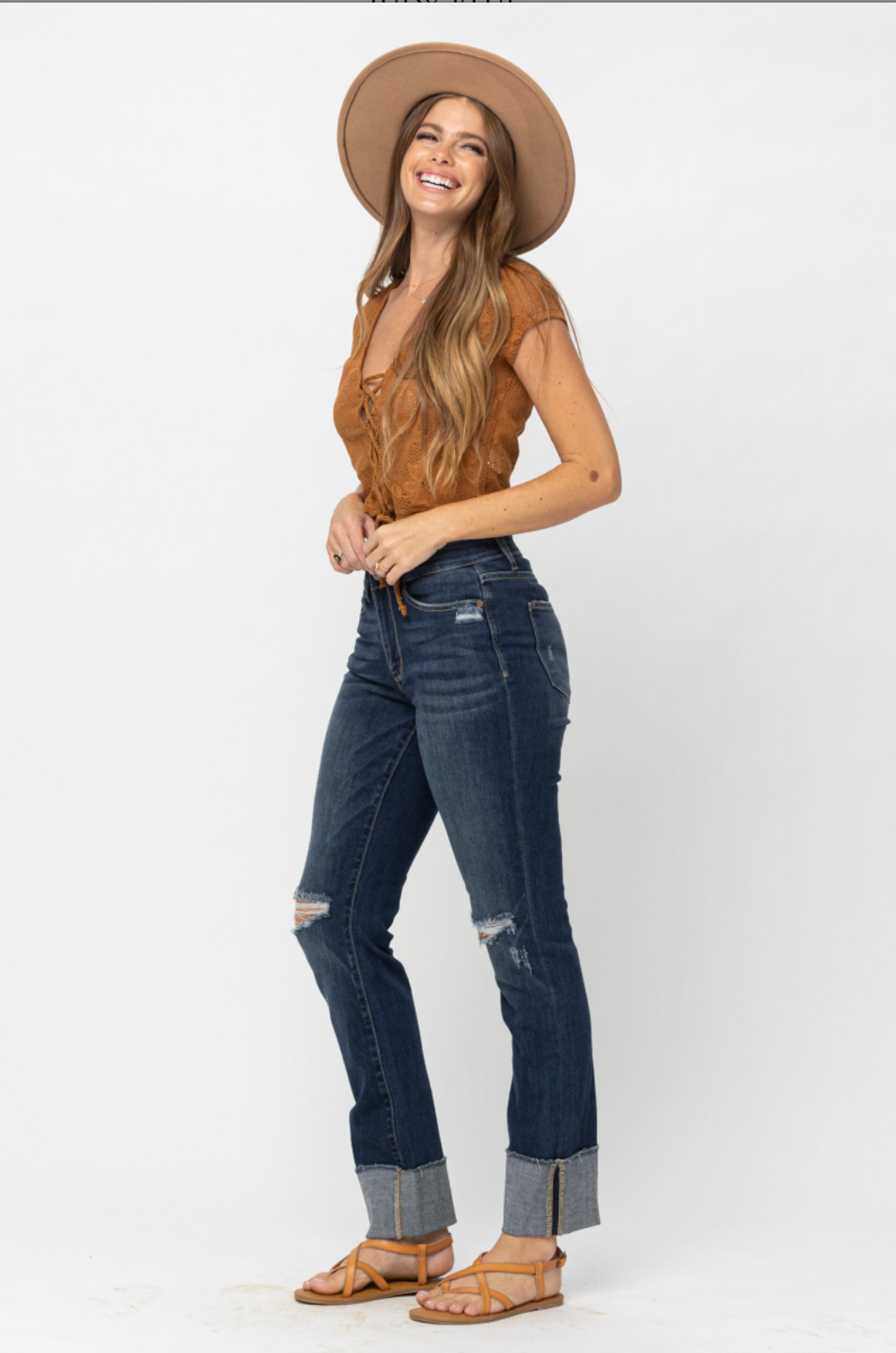 Judy Blue Destroyed Cuff Girlfriend Jeans