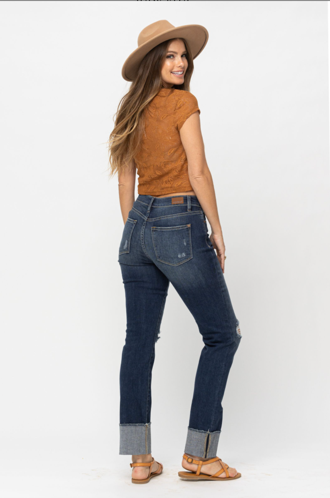 Judy Blue Destroyed Cuff Girlfriend Jeans