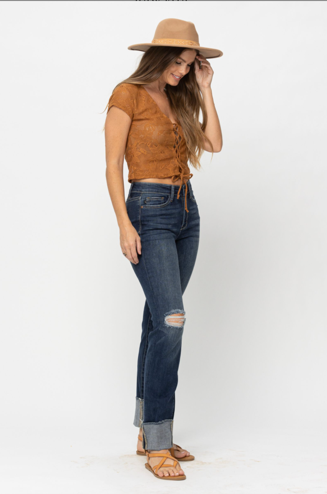 Judy Blue Destroyed Cuff Girlfriend Jeans