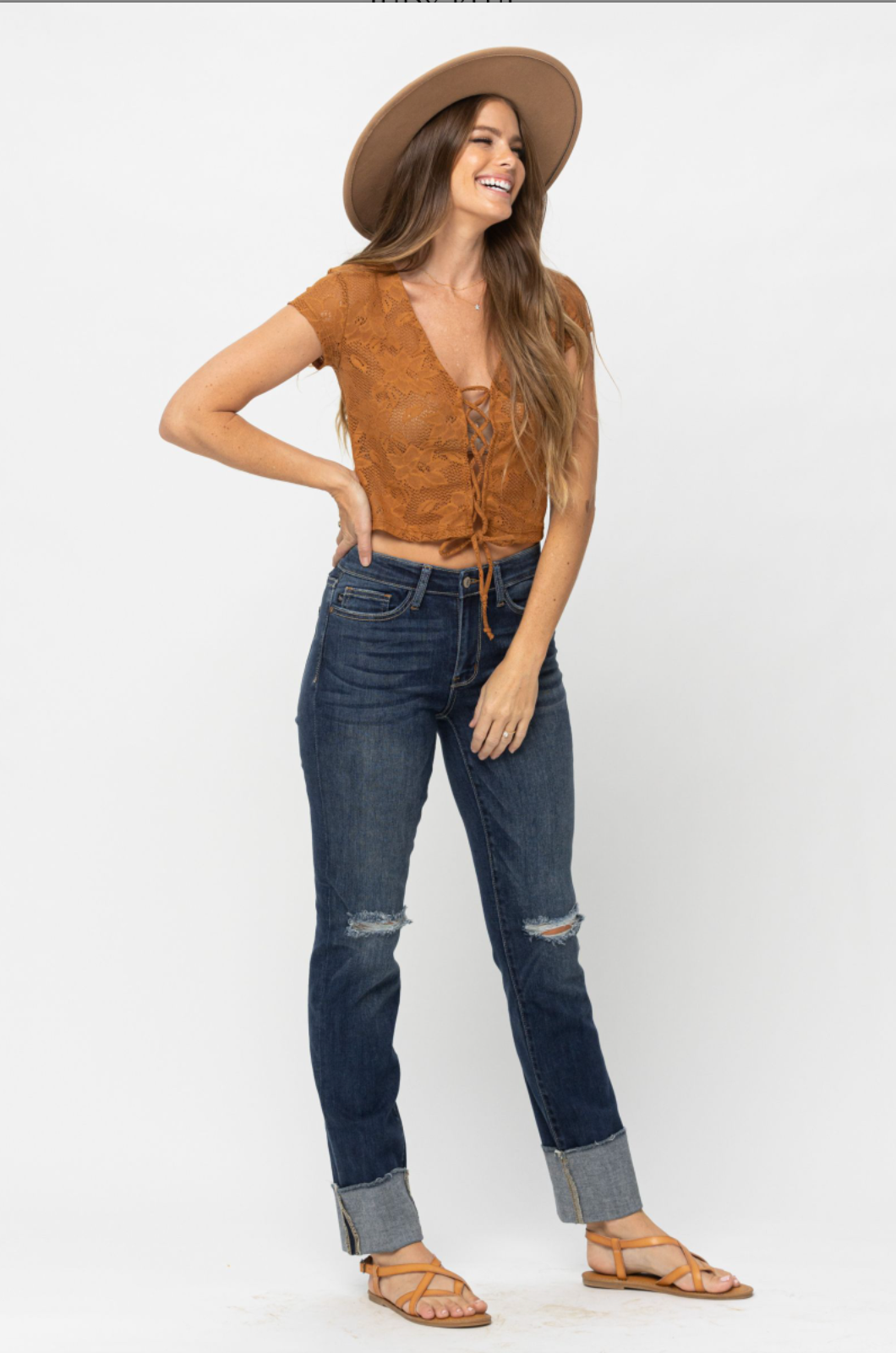 Judy Blue Destroyed Cuff Girlfriend Jeans