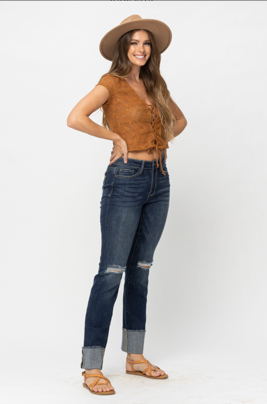 Judy Blue Destroyed Cuff Girlfriend Jeans