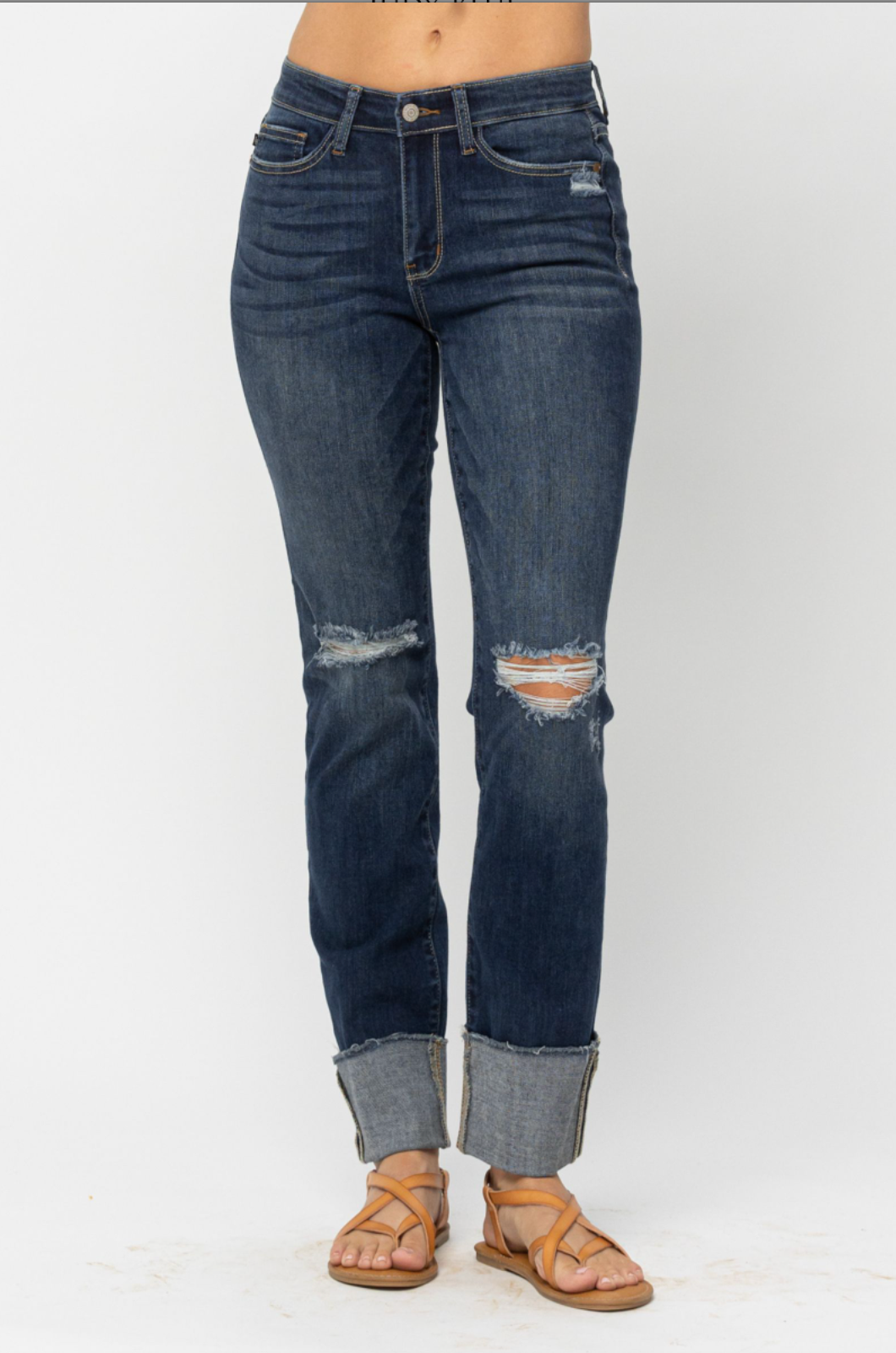 Judy Blue Destroyed Cuff Girlfriend Jeans