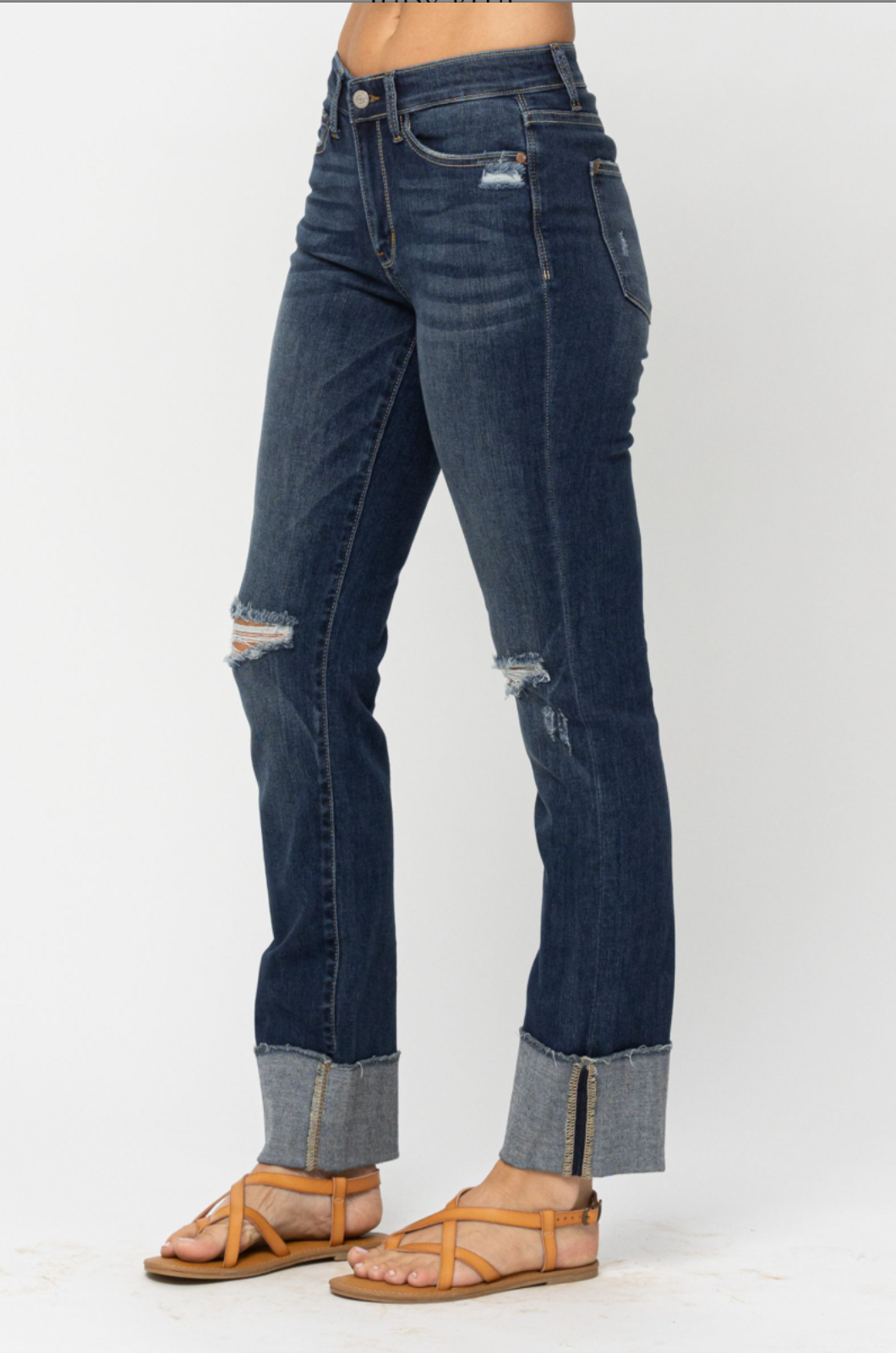 Judy Blue Destroyed Cuff Girlfriend Jeans