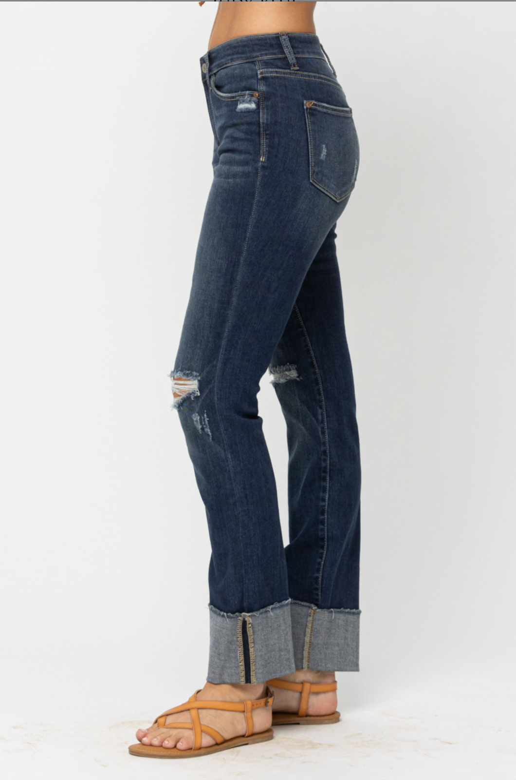 Judy Blue Destroyed Cuff Girlfriend Jeans