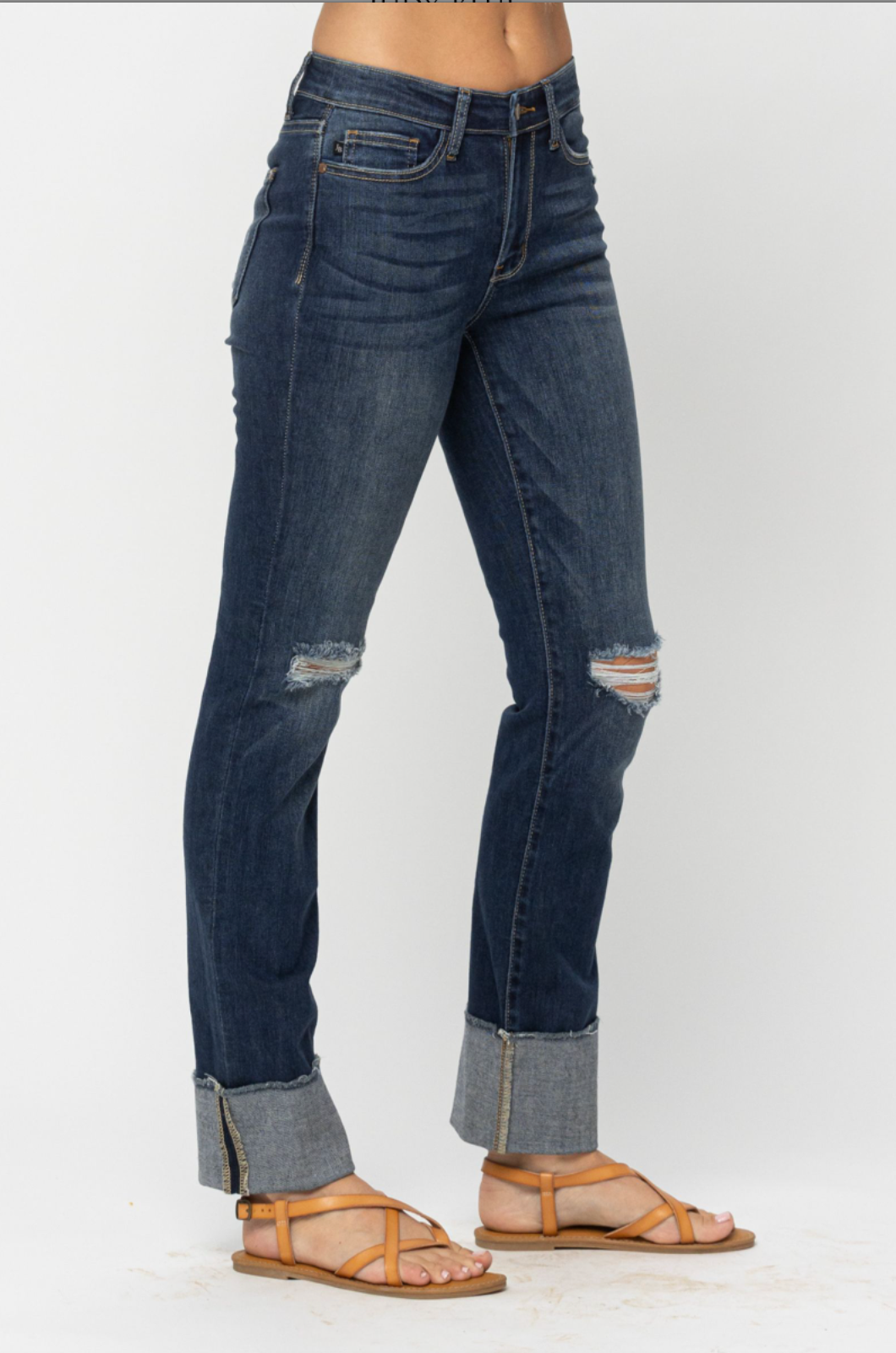 Judy Blue Destroyed Cuff Girlfriend Jeans