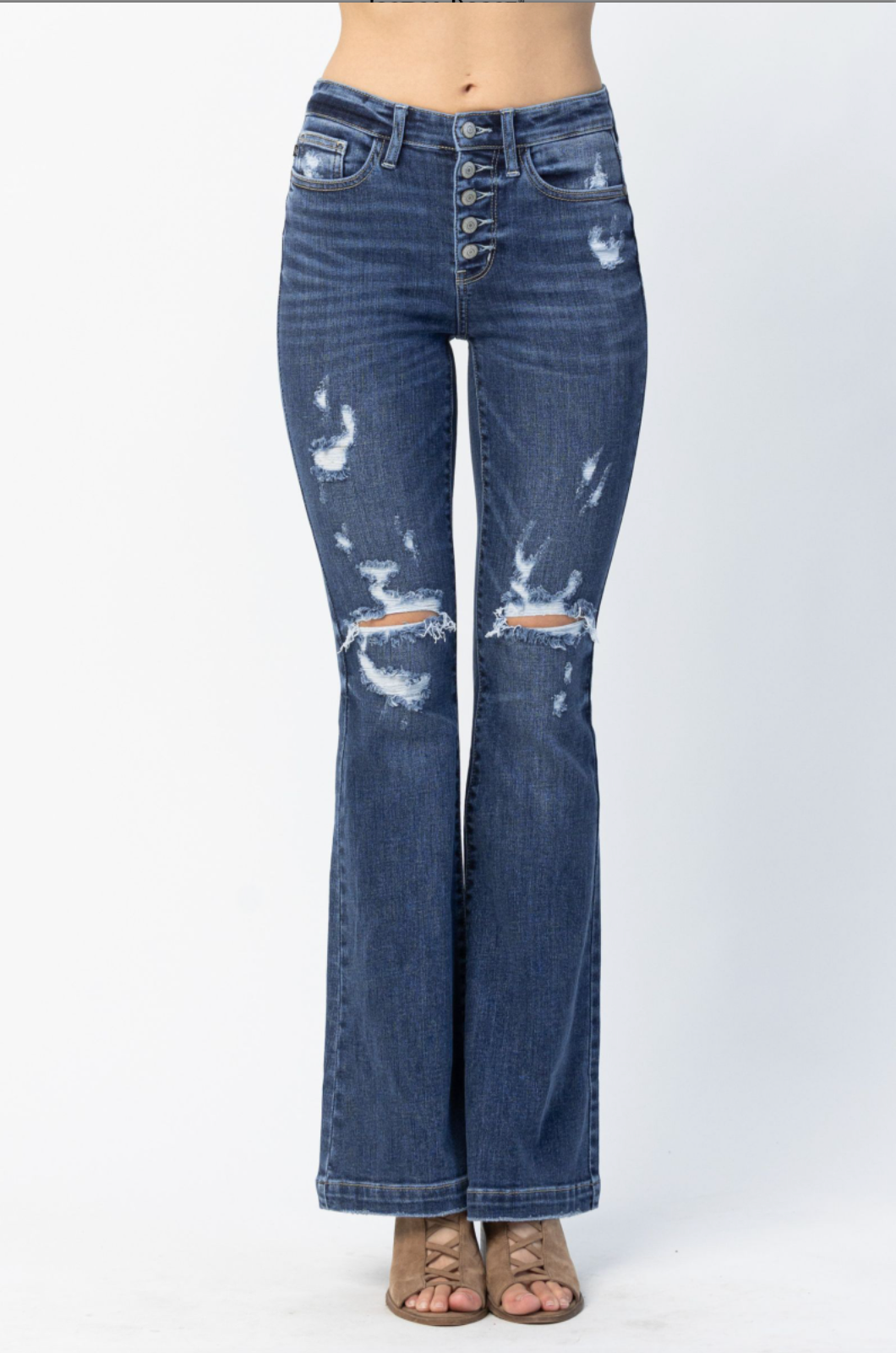 Judy Blue Destroyed Button Fly Trouser Flare