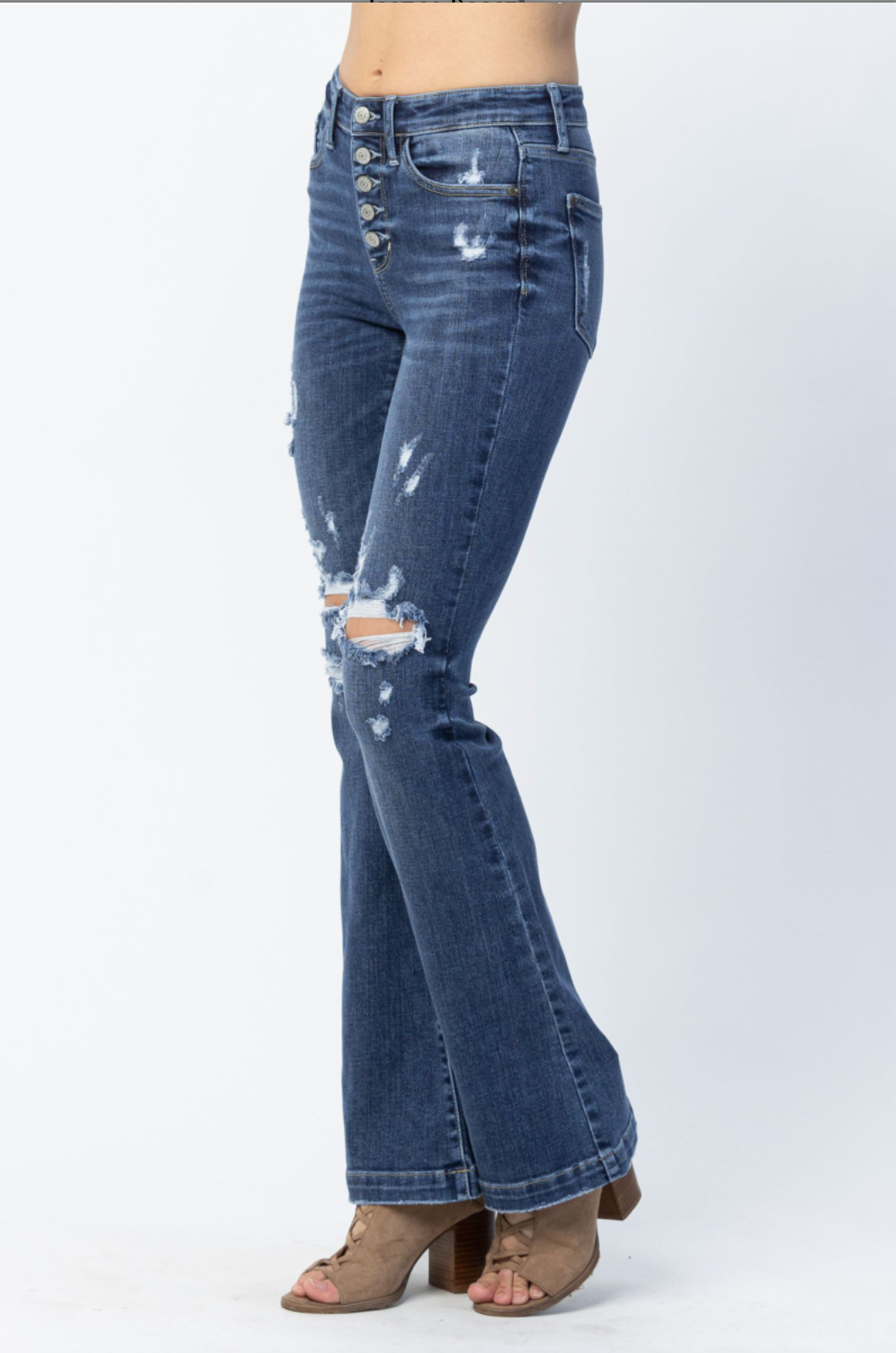 Judy Blue Destroyed Button Fly Trouser Flare
