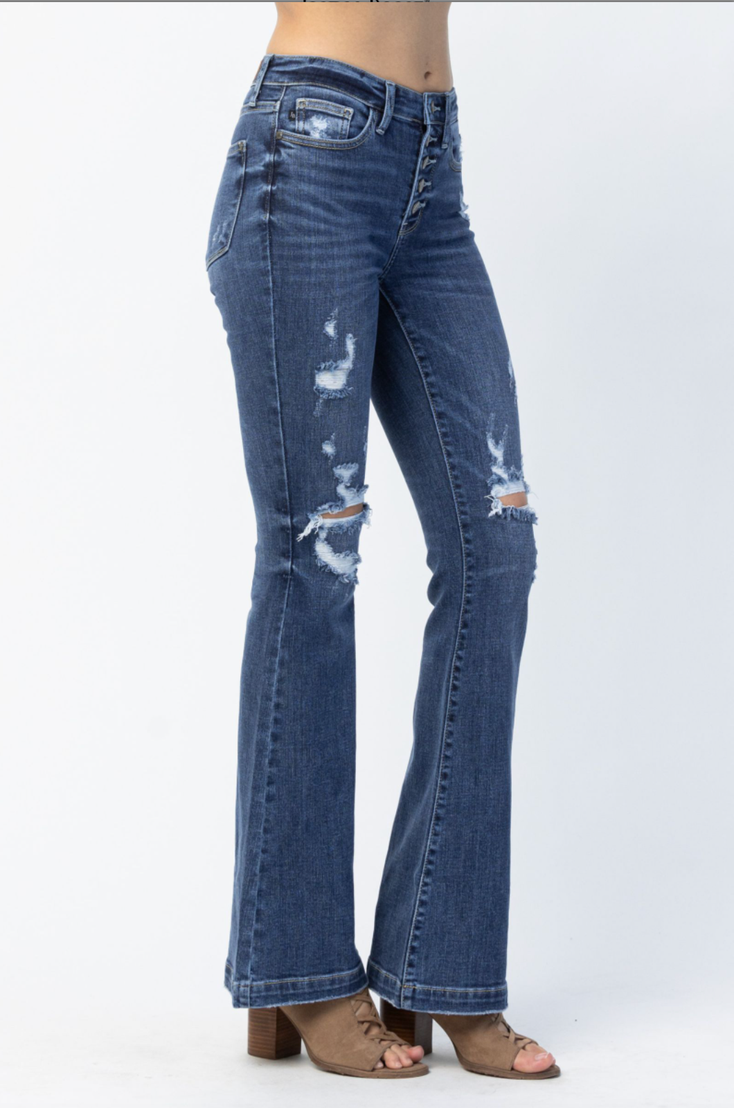 Judy Blue Destroyed Button Fly Trouser Flare