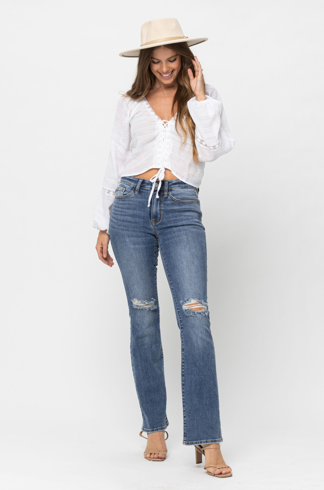 Judy Blue Knee Destroyed Bootcut Jeans