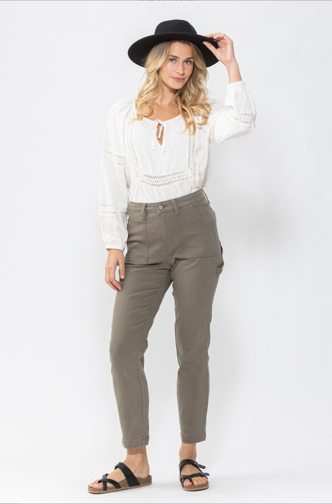 Judy Blue Olive Girlfriend Utility Pants
