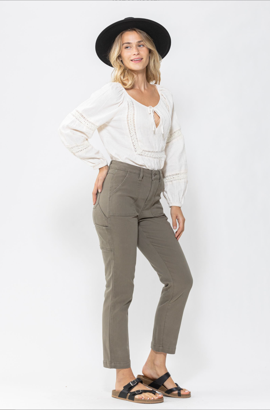 Judy Blue Olive Girlfriend Utility Pants
