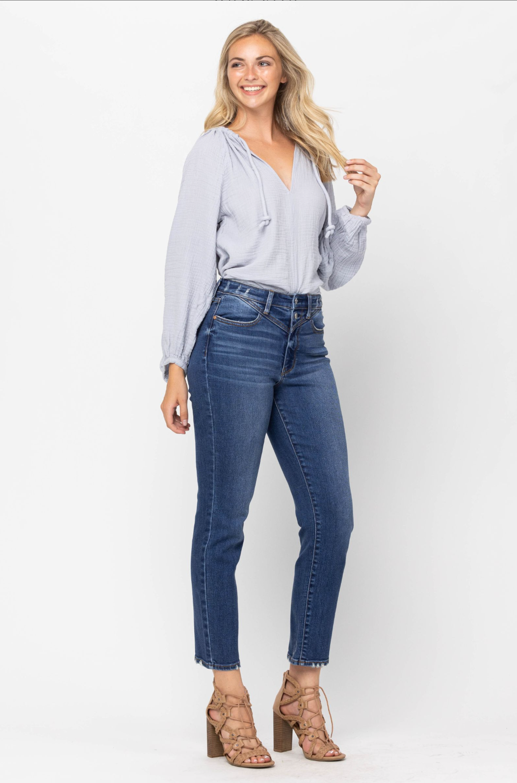 Judy Blue Front Yoke Girlfriend Jeans