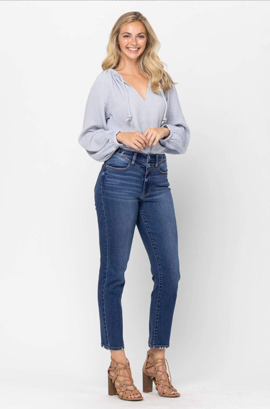 Judy Blue Front Yoke Girlfriend Jeans