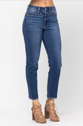 Judy Blue Front Yoke Girlfriend Jeans