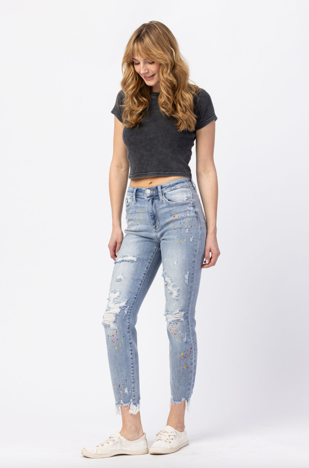 Judy Blue Paint Splatter Boyfriend Jeans