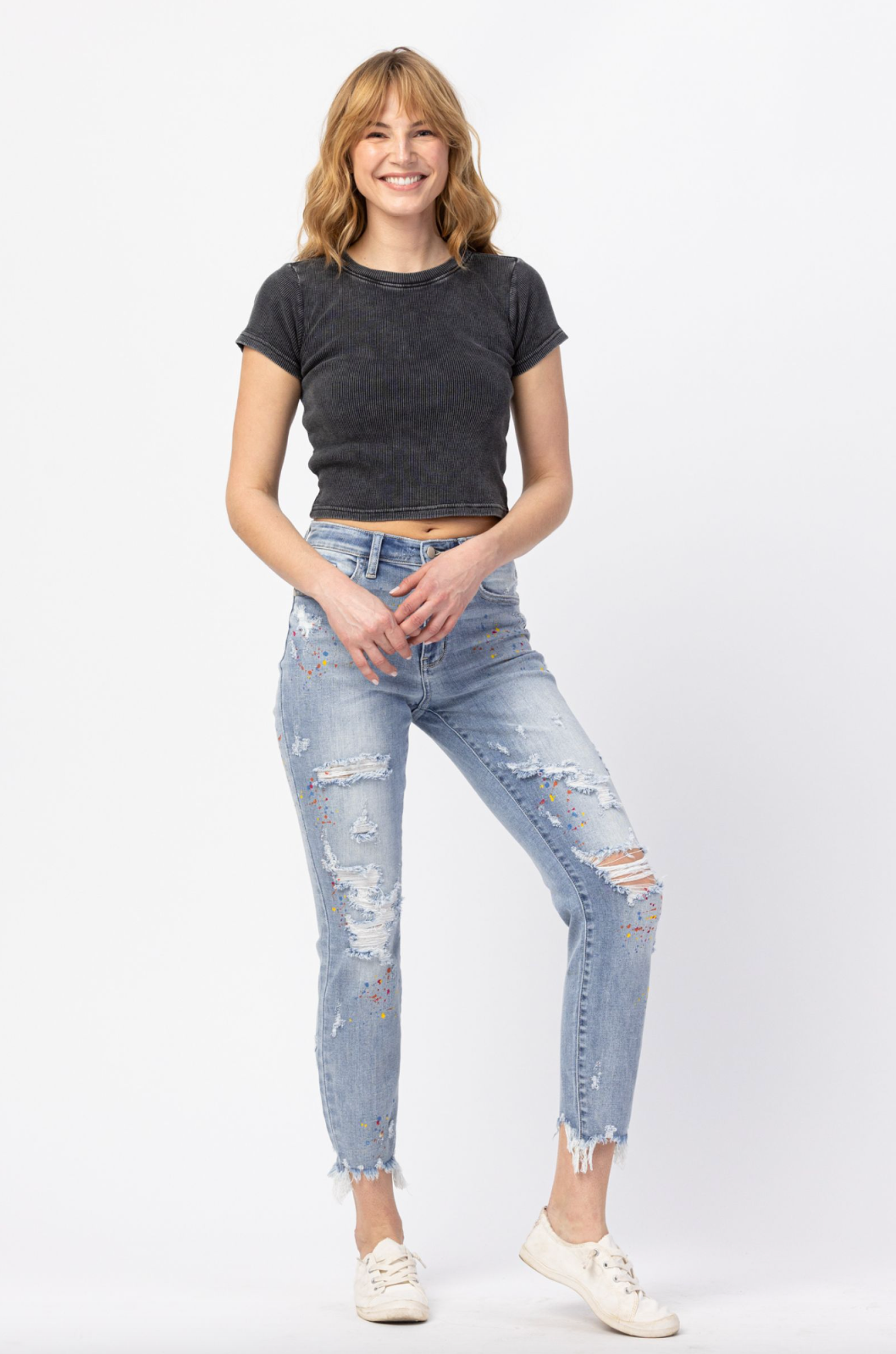 Judy Blue Paint Splatter Boyfriend Jeans