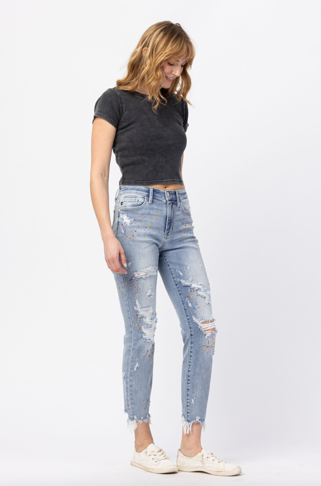 Judy Blue Paint Splatter Boyfriend Jeans