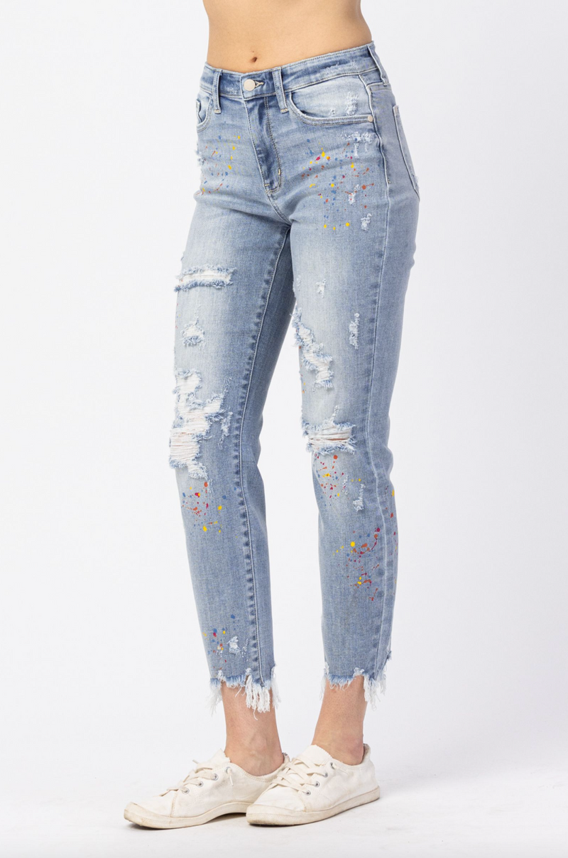 Judy Blue Paint Splatter Boyfriend Jeans