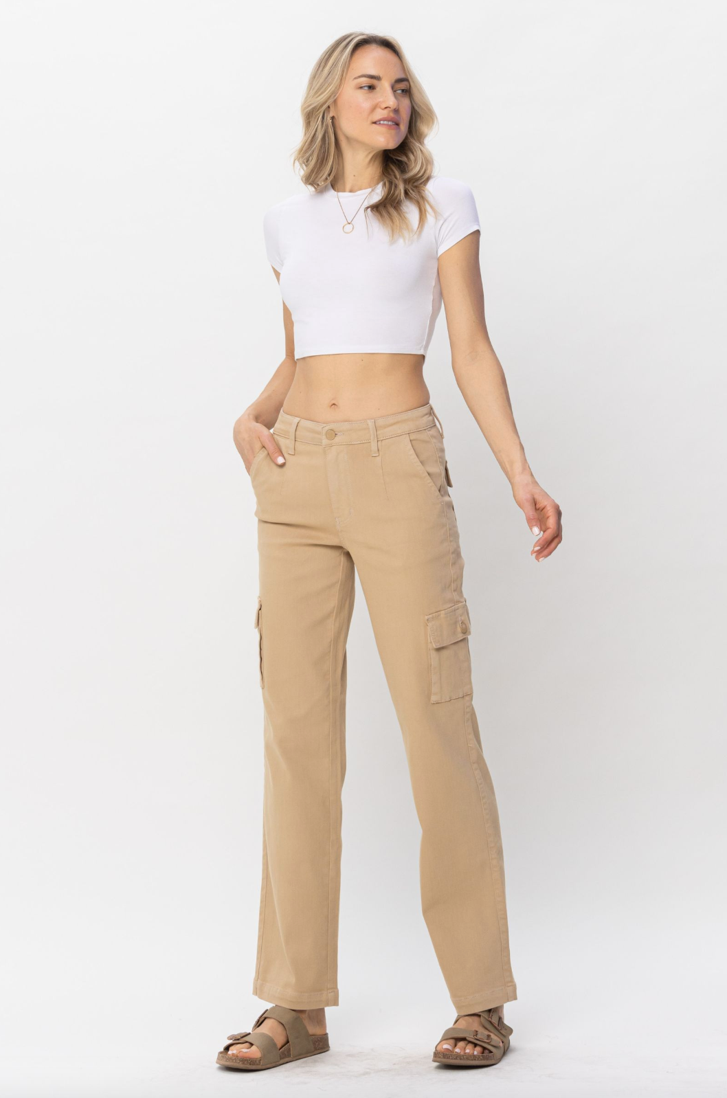 Judy Blue Khaki Cargo Straight Leg Pants