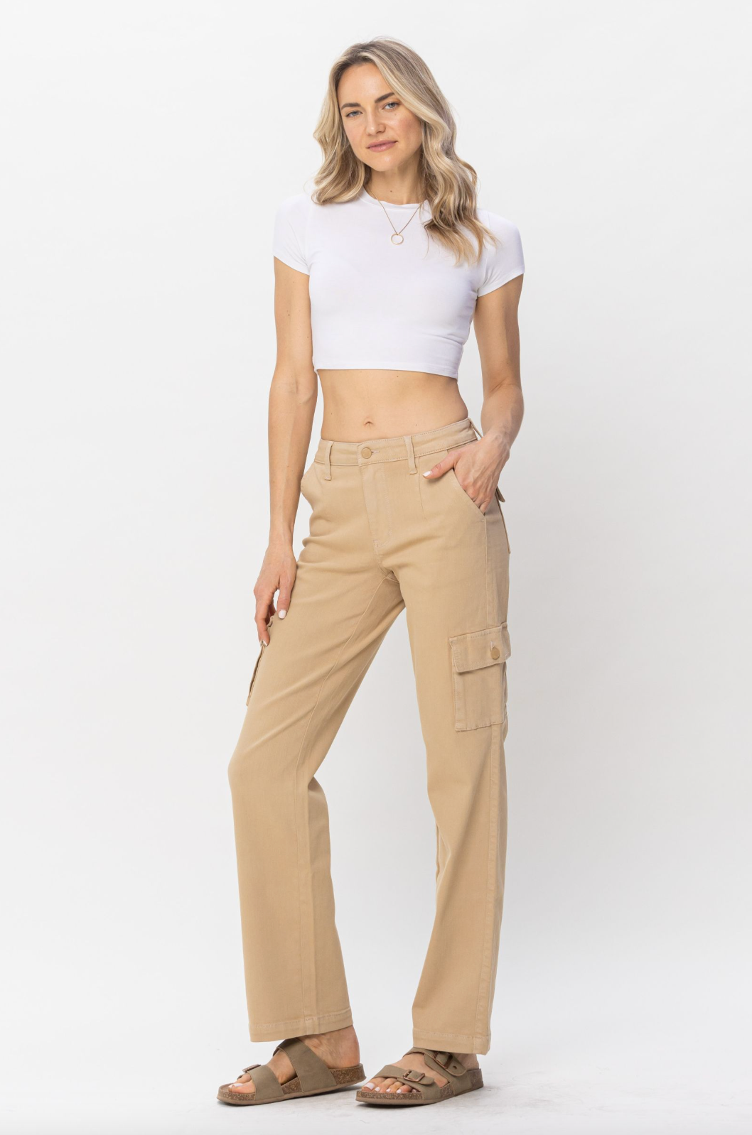 Judy Blue Khaki Cargo Straight Leg Pants