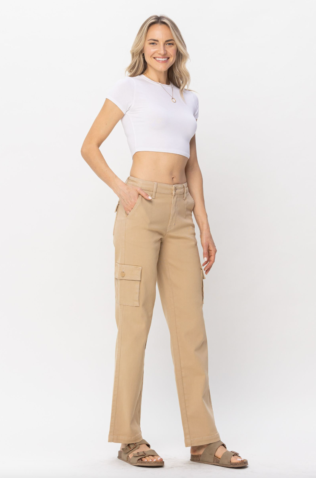 Judy Blue Khaki Cargo Straight Leg Pants