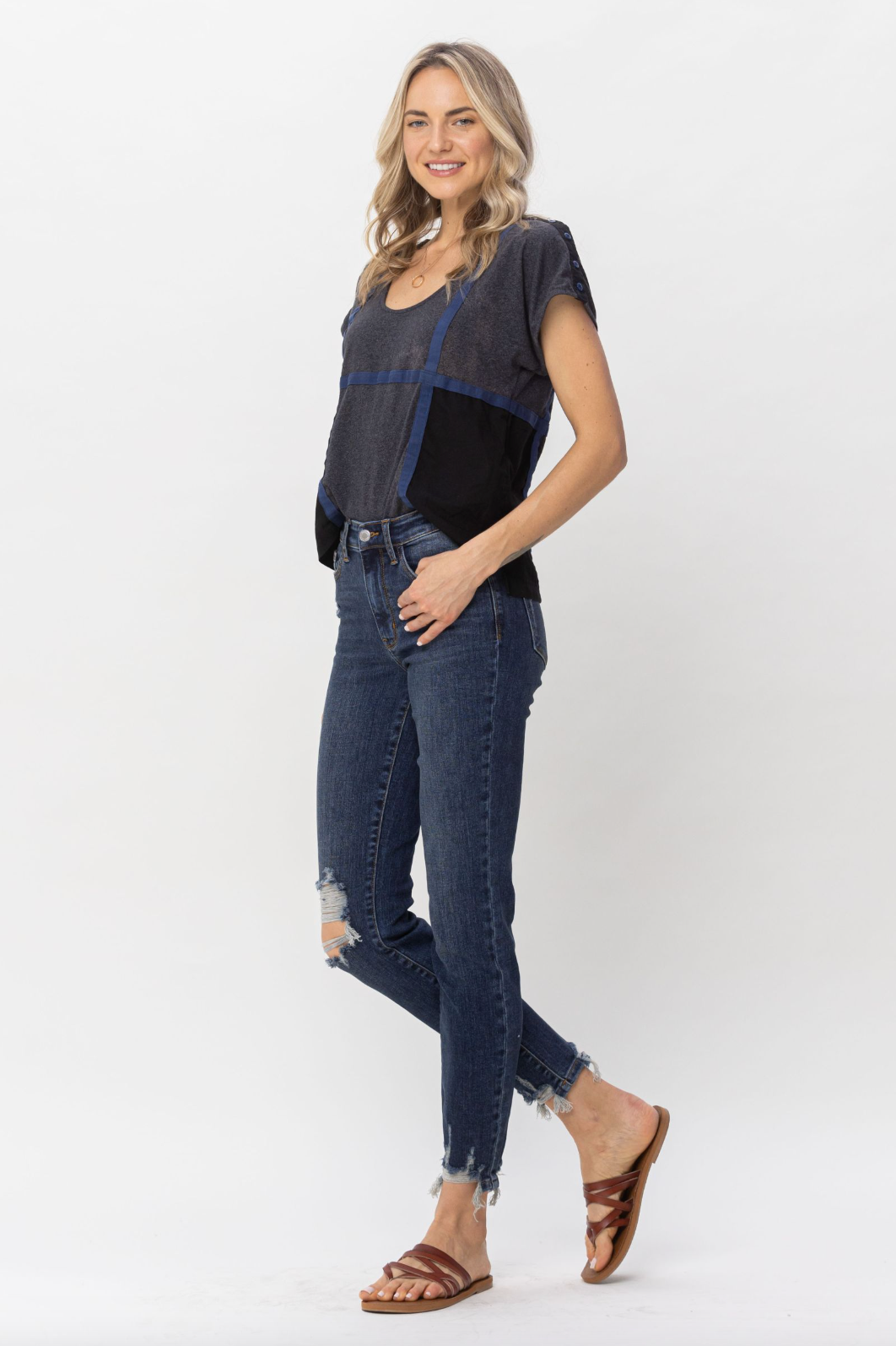 Judy Blue Chopped Hem Girlfriend Jeans