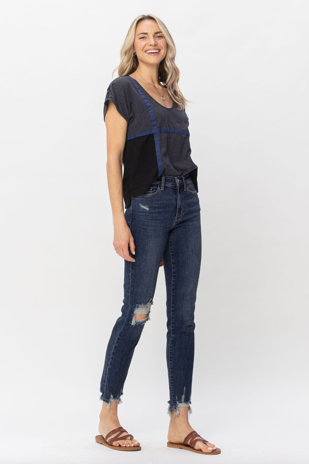Judy Blue Chopped Hem Girlfriend Jeans