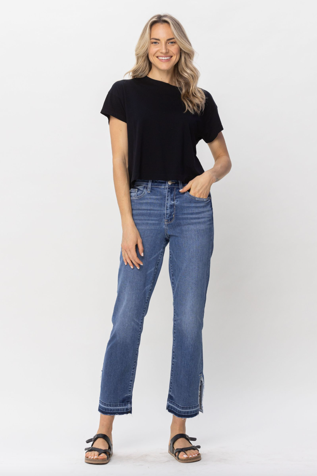 Judy Blue Fray Slit Hem Straight Jeans