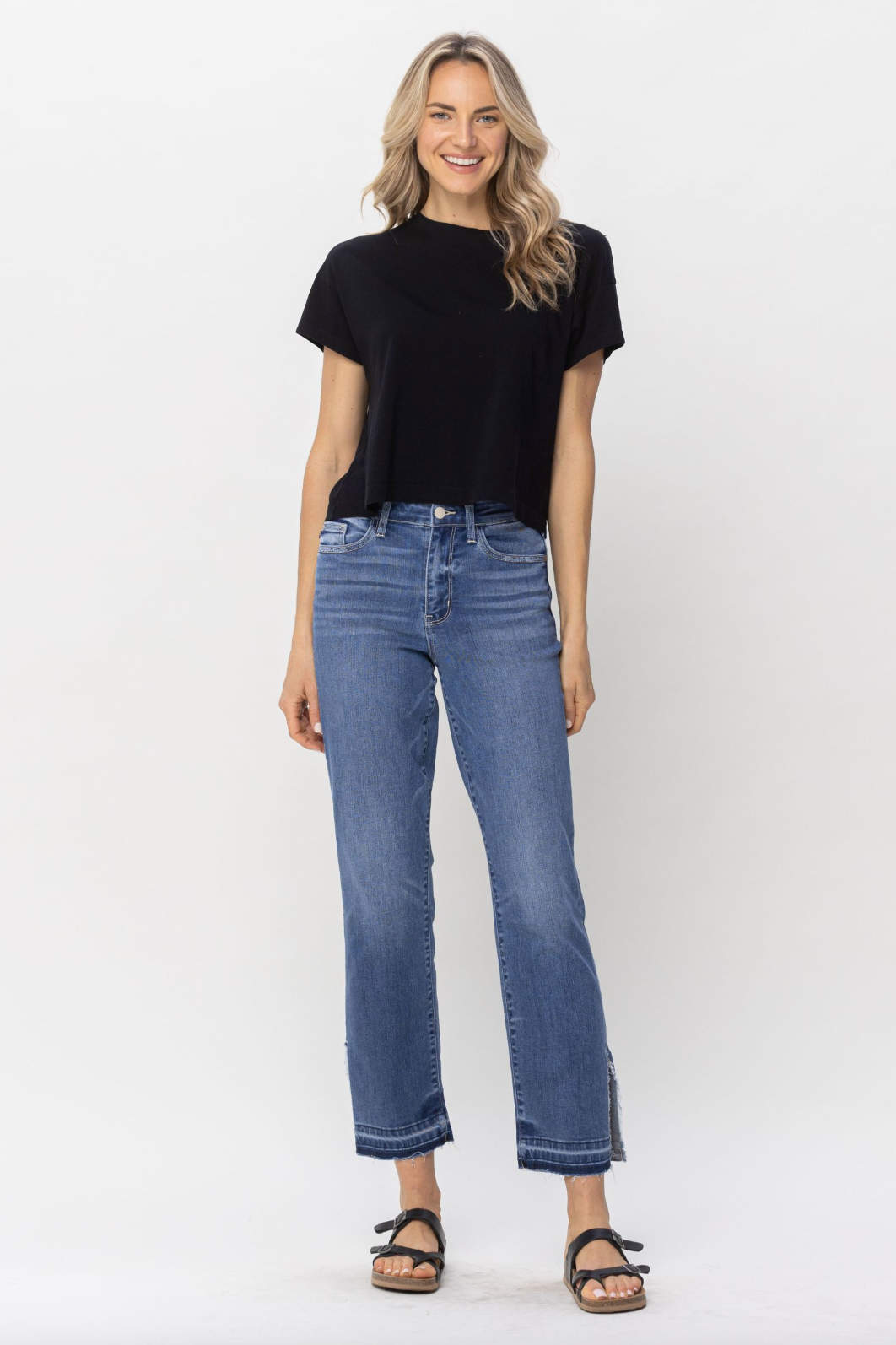 Judy Blue Fray Slit Hem Straight Jeans