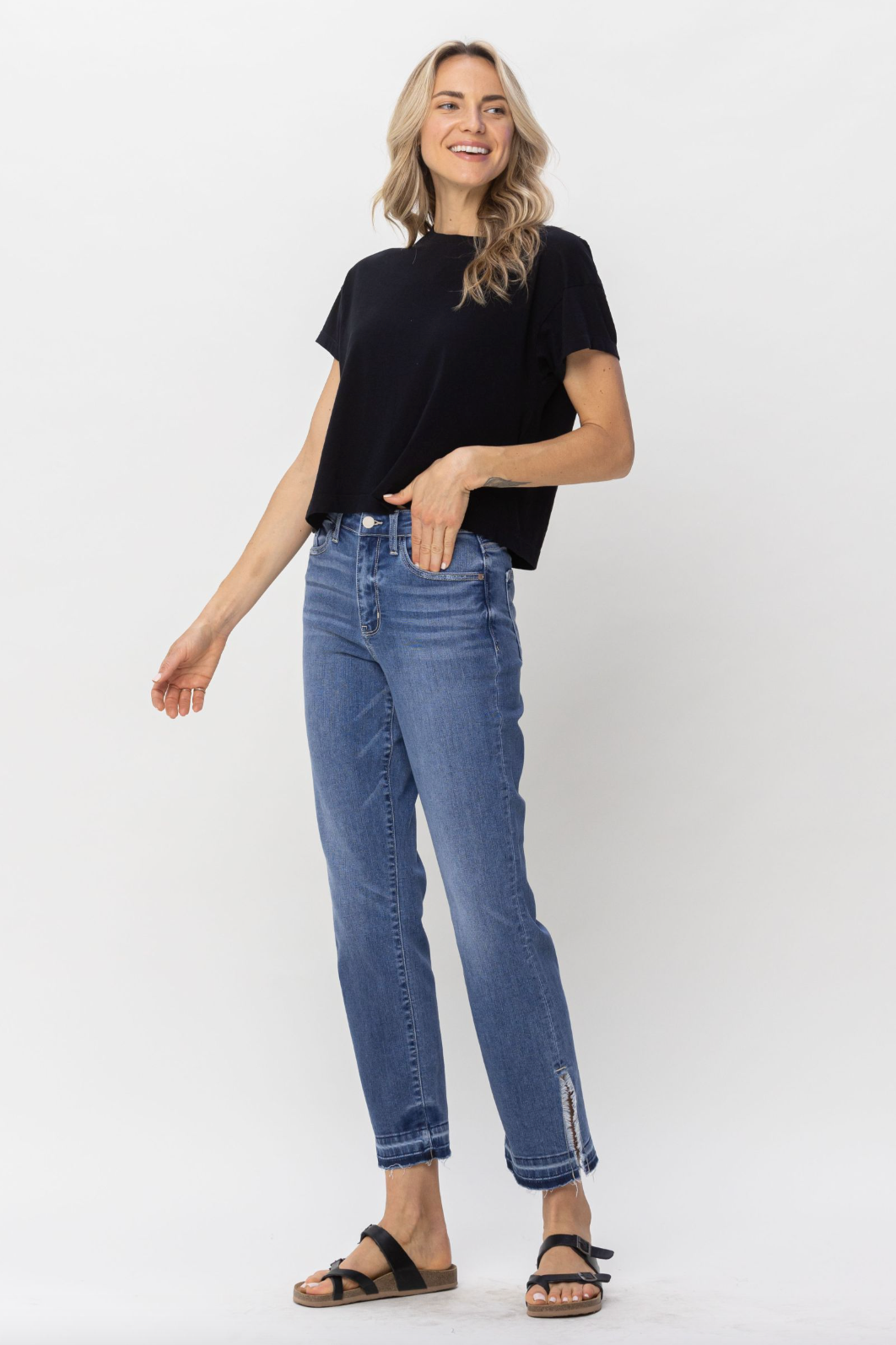 Judy Blue Fray Slit Hem Straight Jeans