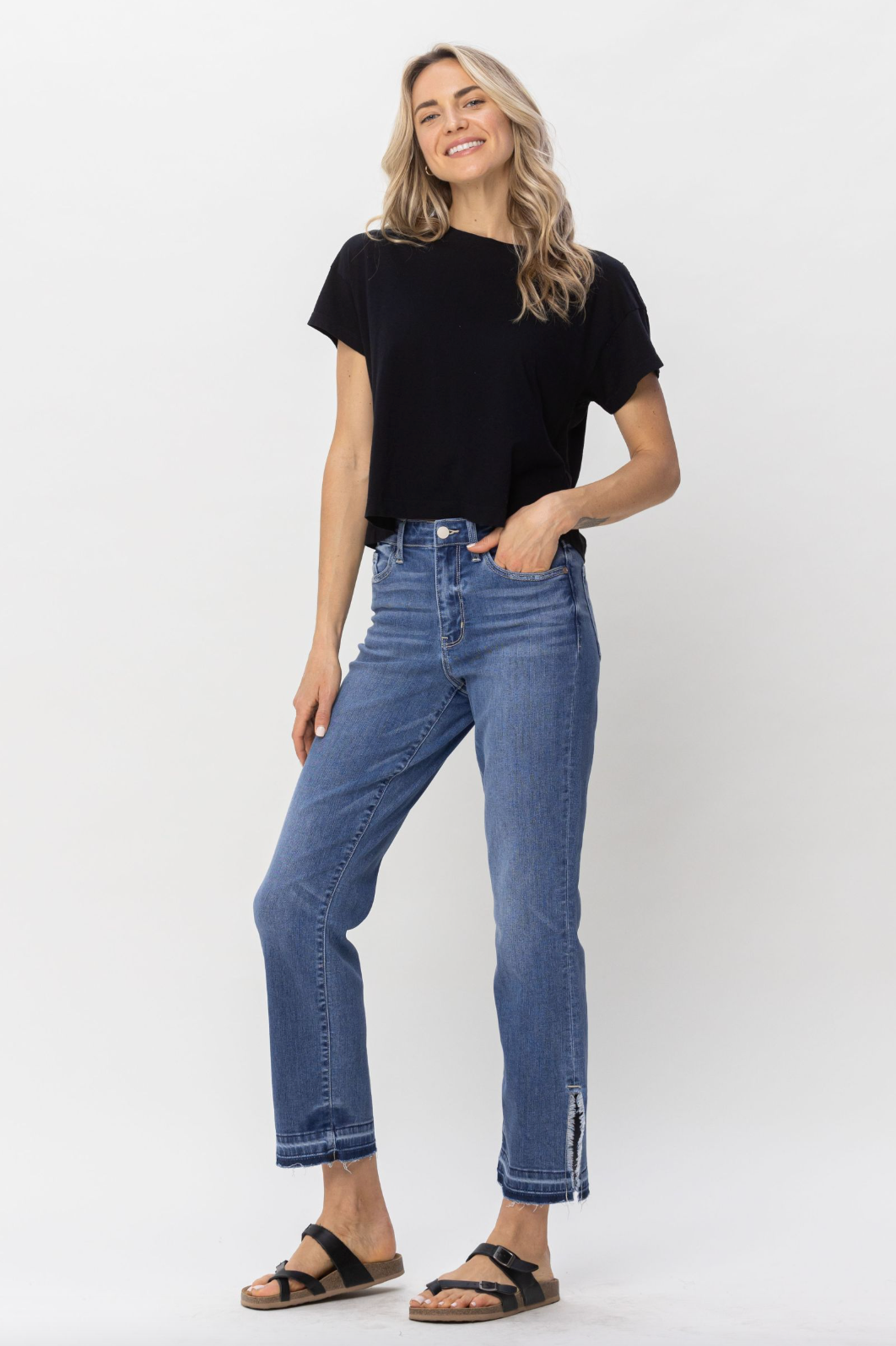 Judy Blue Fray Slit Hem Straight Jeans