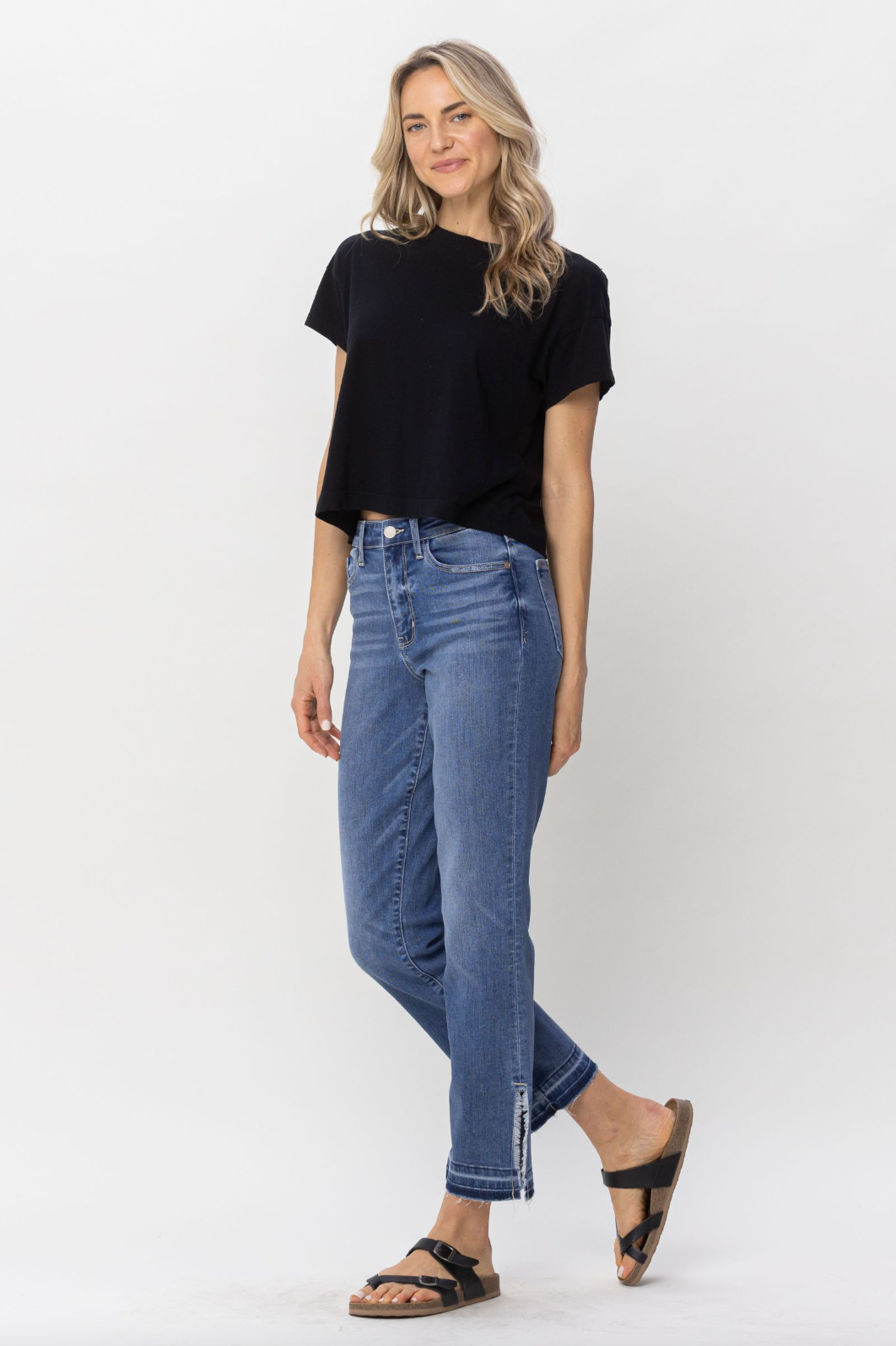 Judy Blue Fray Slit Hem Straight Jeans