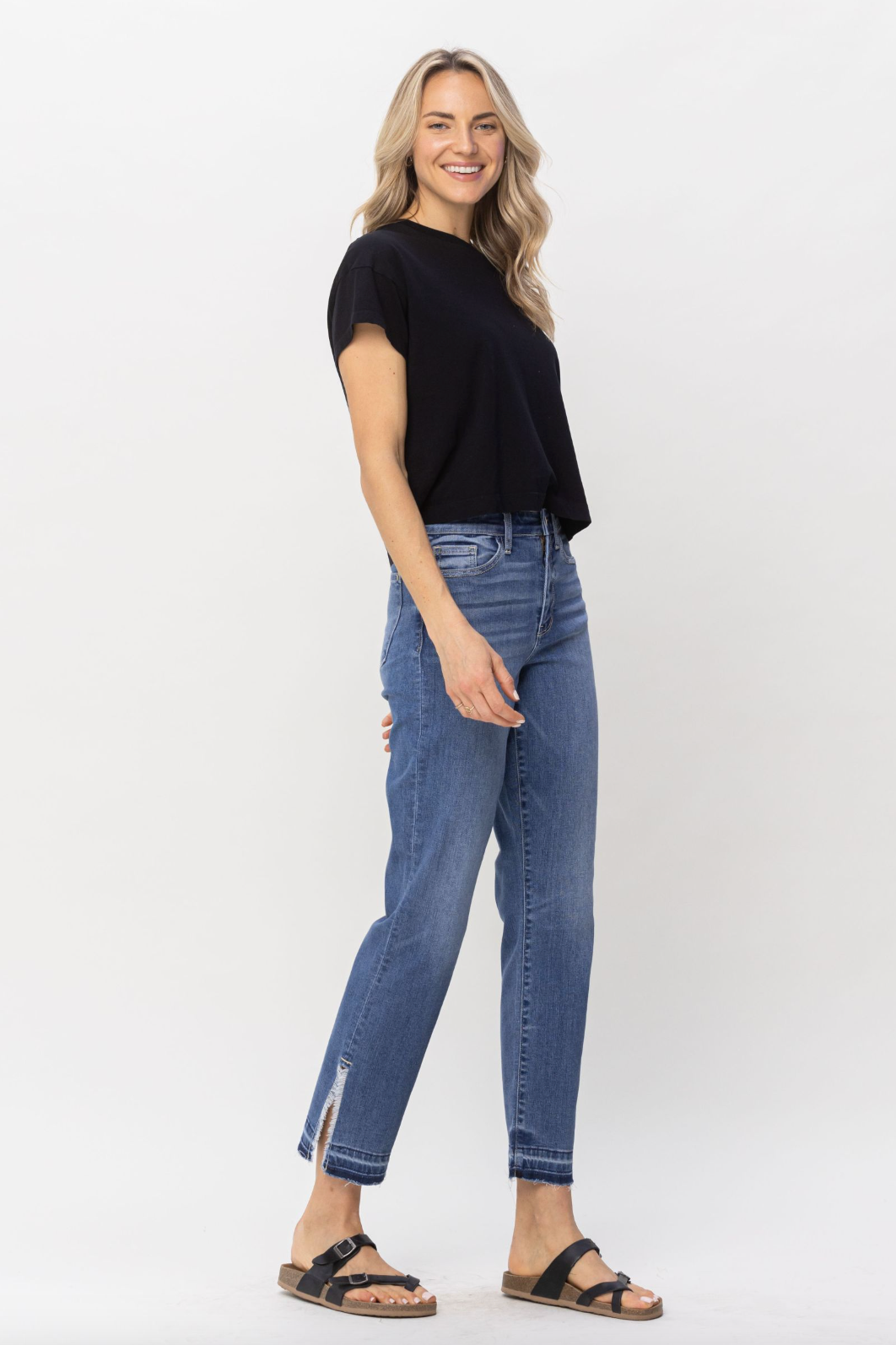 Judy Blue Fray Slit Hem Straight Jeans