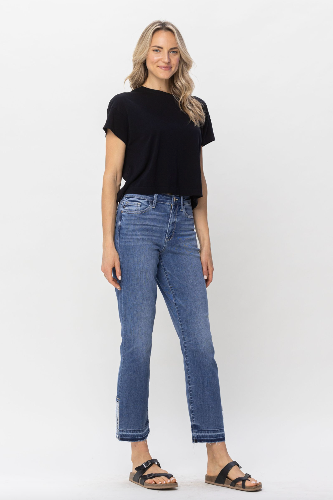 Judy Blue Fray Slit Hem Straight Jeans