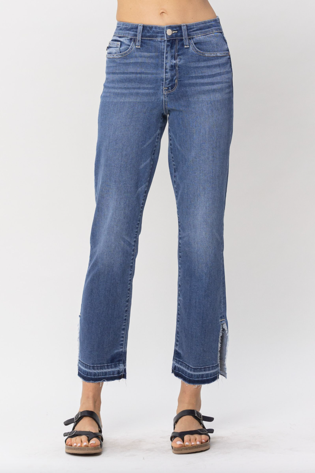 Judy Blue Fray Slit Hem Straight Jeans