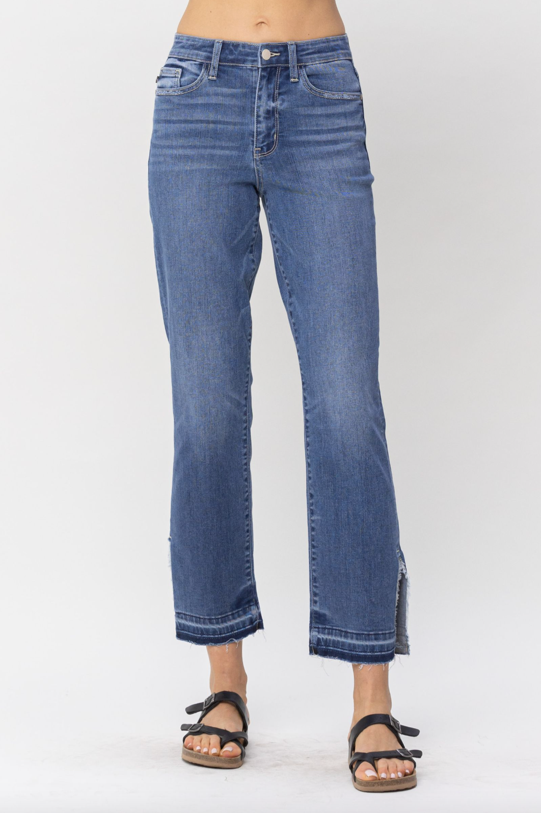 Judy Blue Fray Slit Hem Straight Jeans