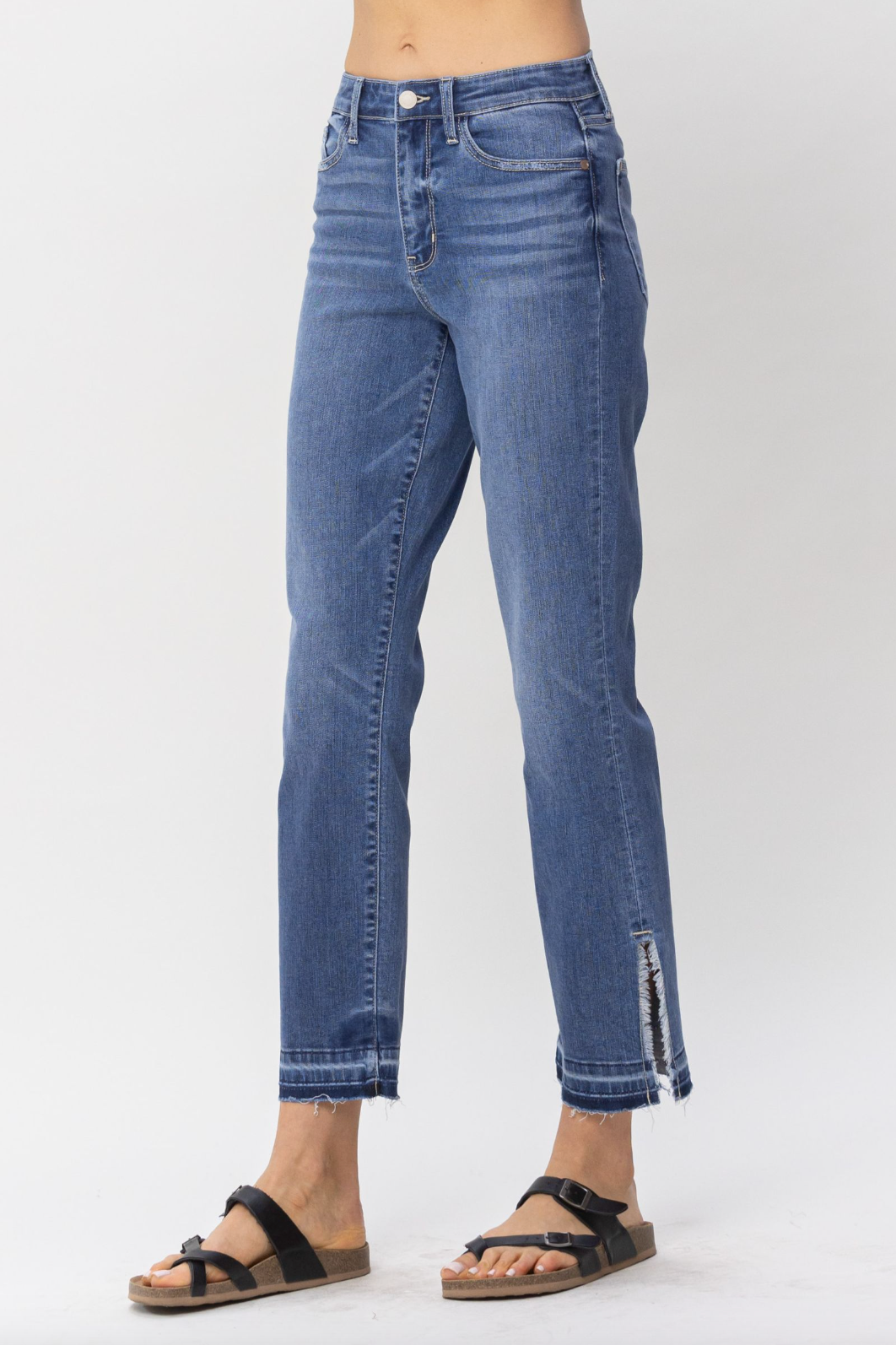 Judy Blue Fray Slit Hem Straight Jeans