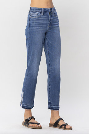 Judy Blue Fray Slit Hem Straight Jeans