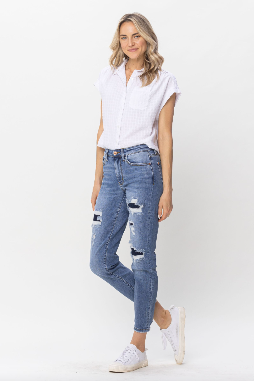 Judy Blue Patched Girlfriend Jeans