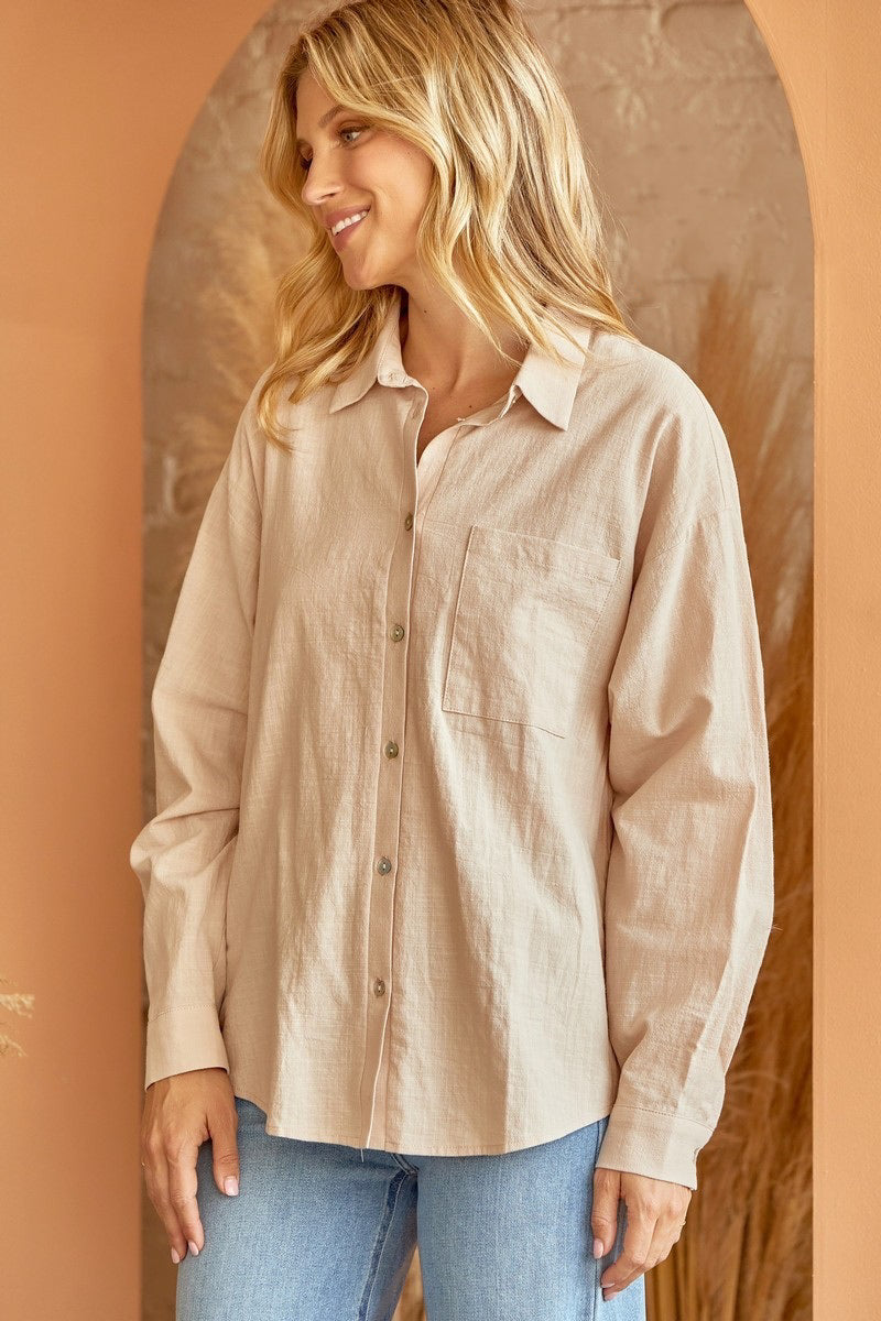 Living Our Best Life Linen Button Down - Beige
