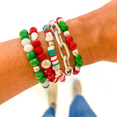 Red, Green & White Bracelet Stack - Silver
