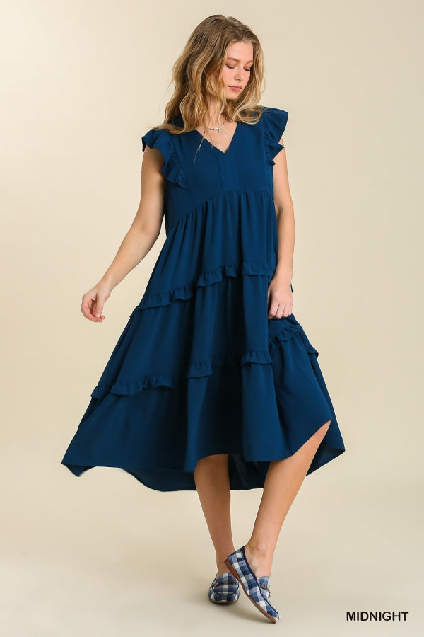 Rise Above It Tiered Midi Dress - Midnight Navy