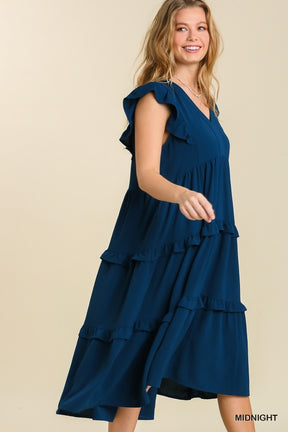 Rise Above It Tiered Midi Dress - Midnight Navy