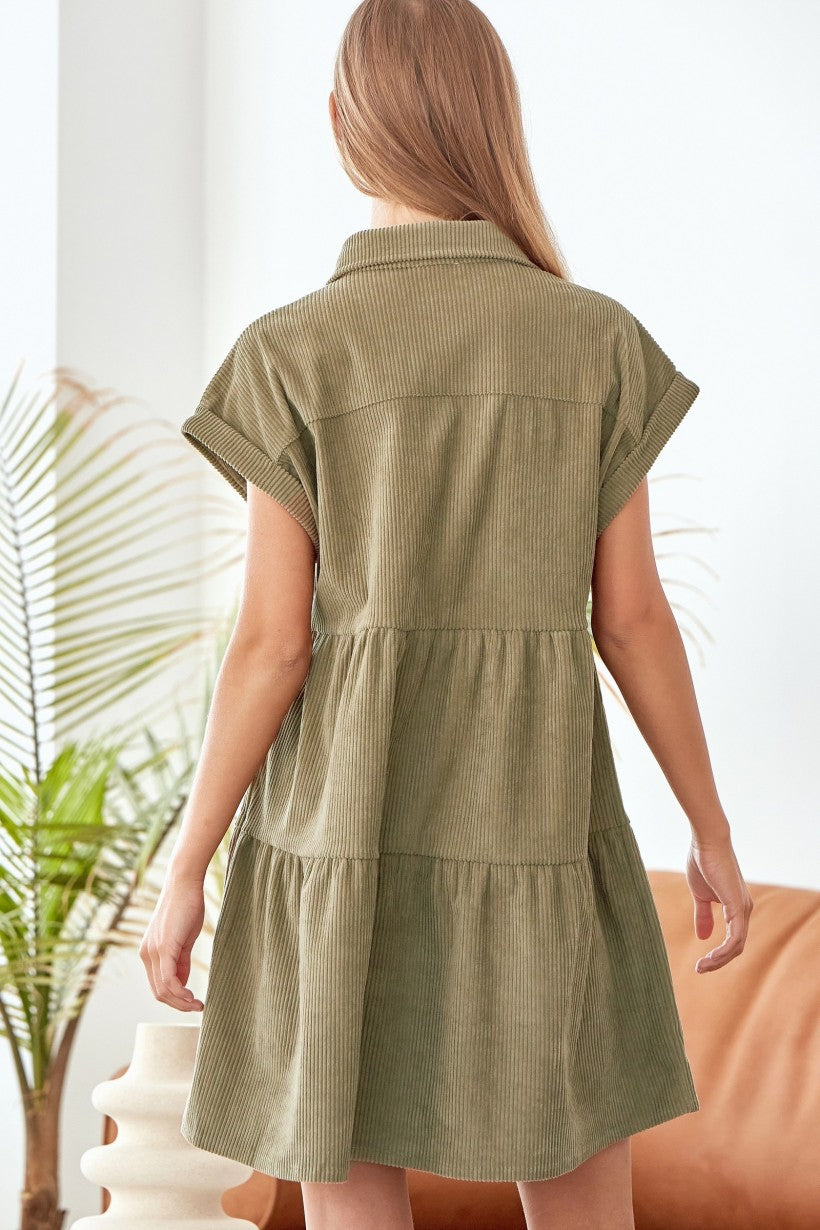 Missing Home Corduroy Dress - Olive
