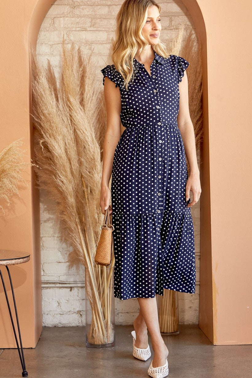 Lovely Afternoon Polka Dot Dress - Navy
