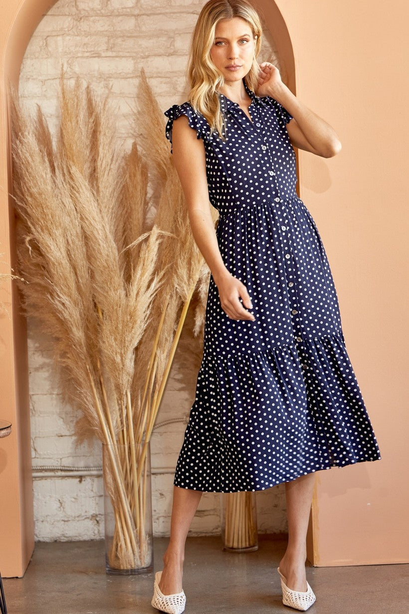 Lovely Afternoon Polka Dot Dress - Navy