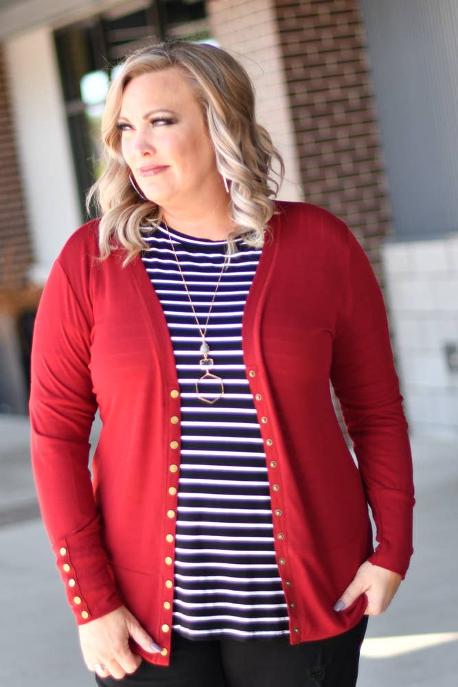 Reason To Smile Snap Cardigan - Cranberry