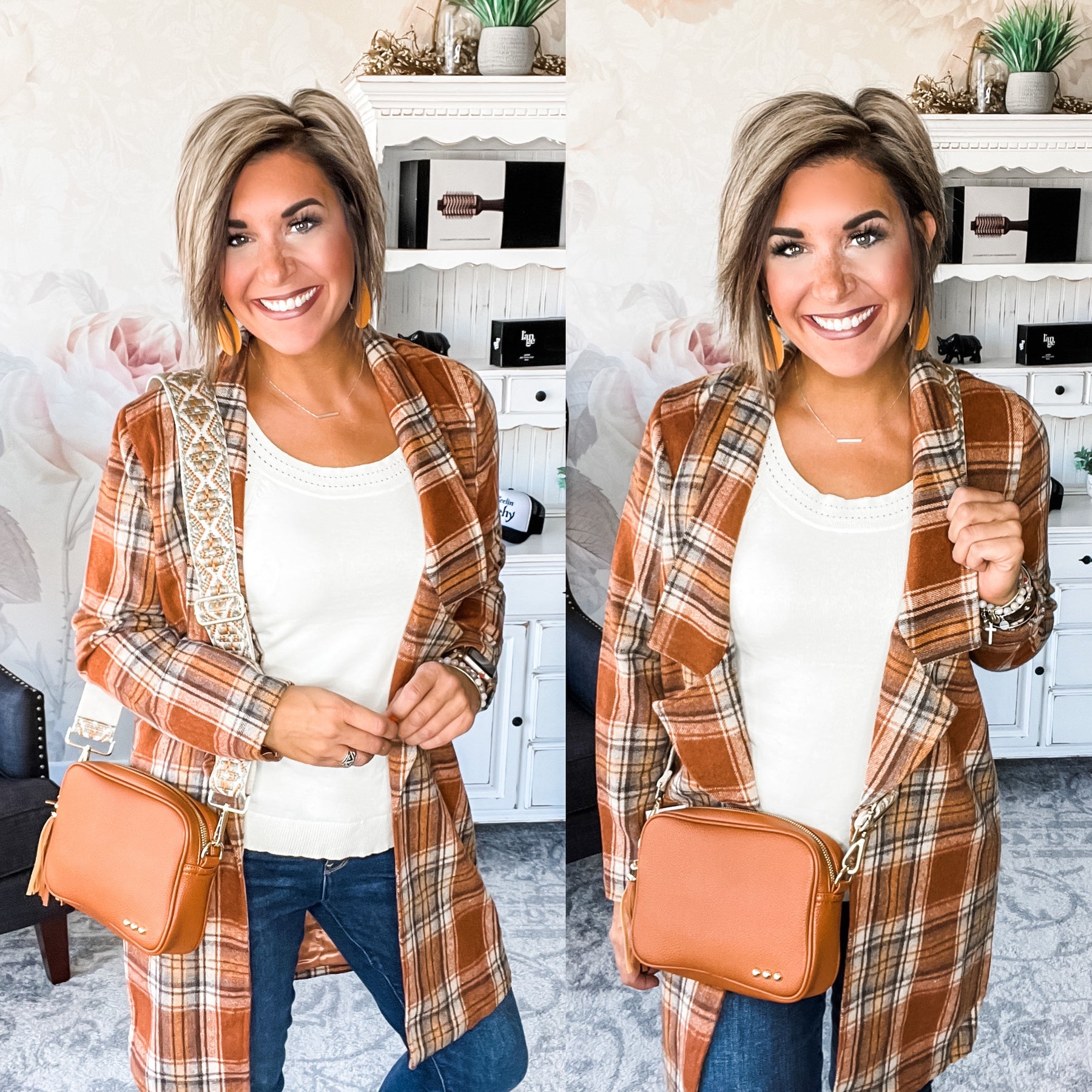 In The Air Plaid Jacket - Rust